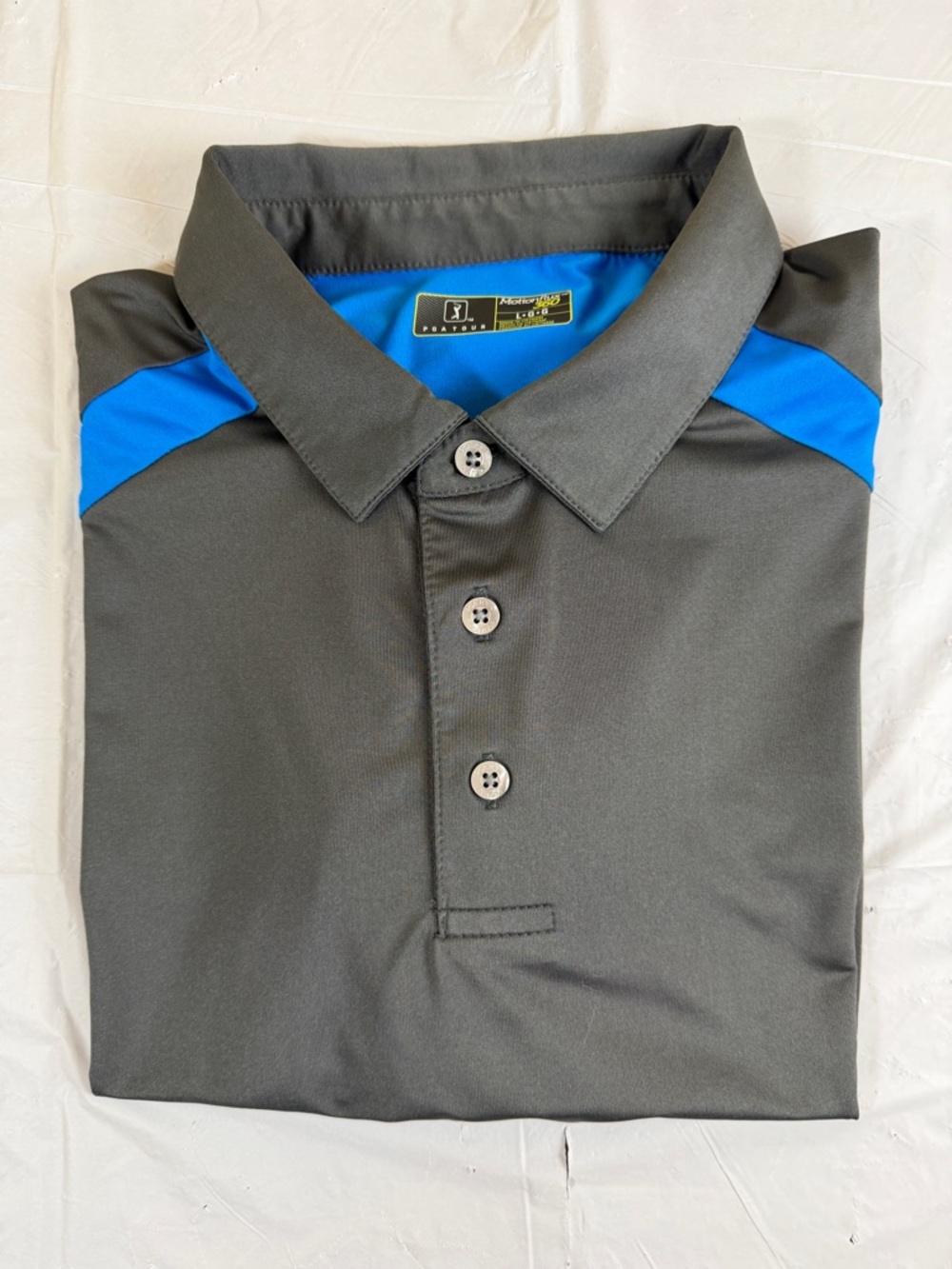 PGA Tour Charcoal Polo with Royal Blue Shoulder Panels‎